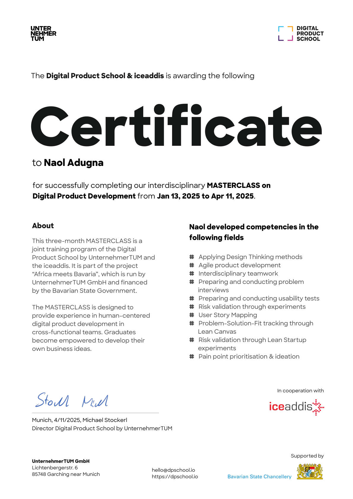 Preview of the certificate